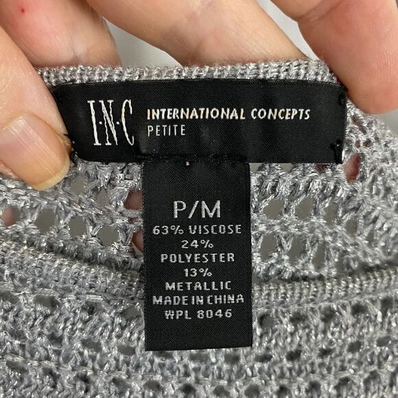 INC International Concepts Gray Crochet Winged Sweater Size Petite Medium - Picture 2 of 5